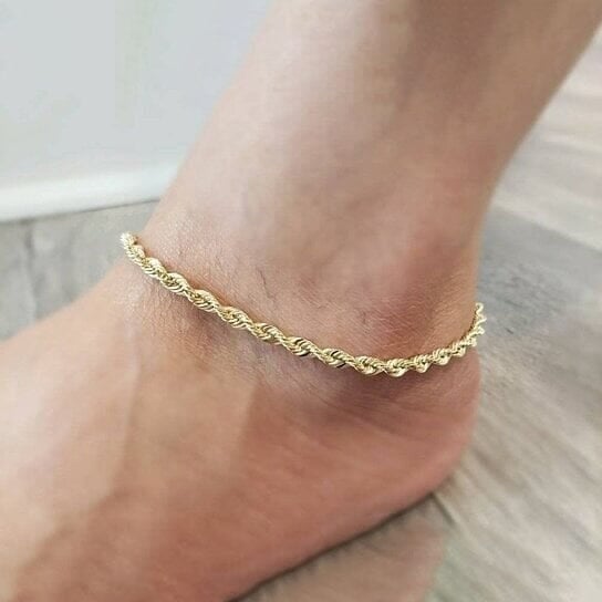 14k Yellow Gold Filled High Polish Finsh Rope Link Anklet 5mm 10 White/Yellow Image 1