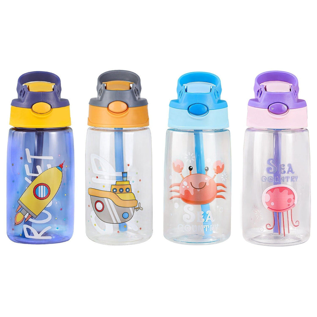 16.2oz Leak-proof Kids Water Bottle with Straw Push Button Image 1