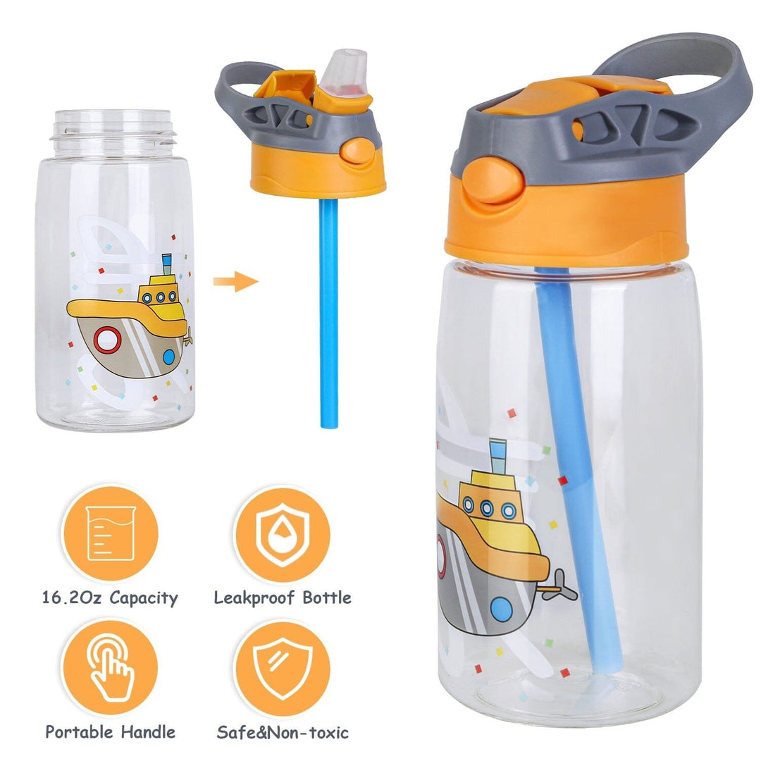 16.2oz Leak-proof Kids Water Bottle with Straw Push Button Image 8