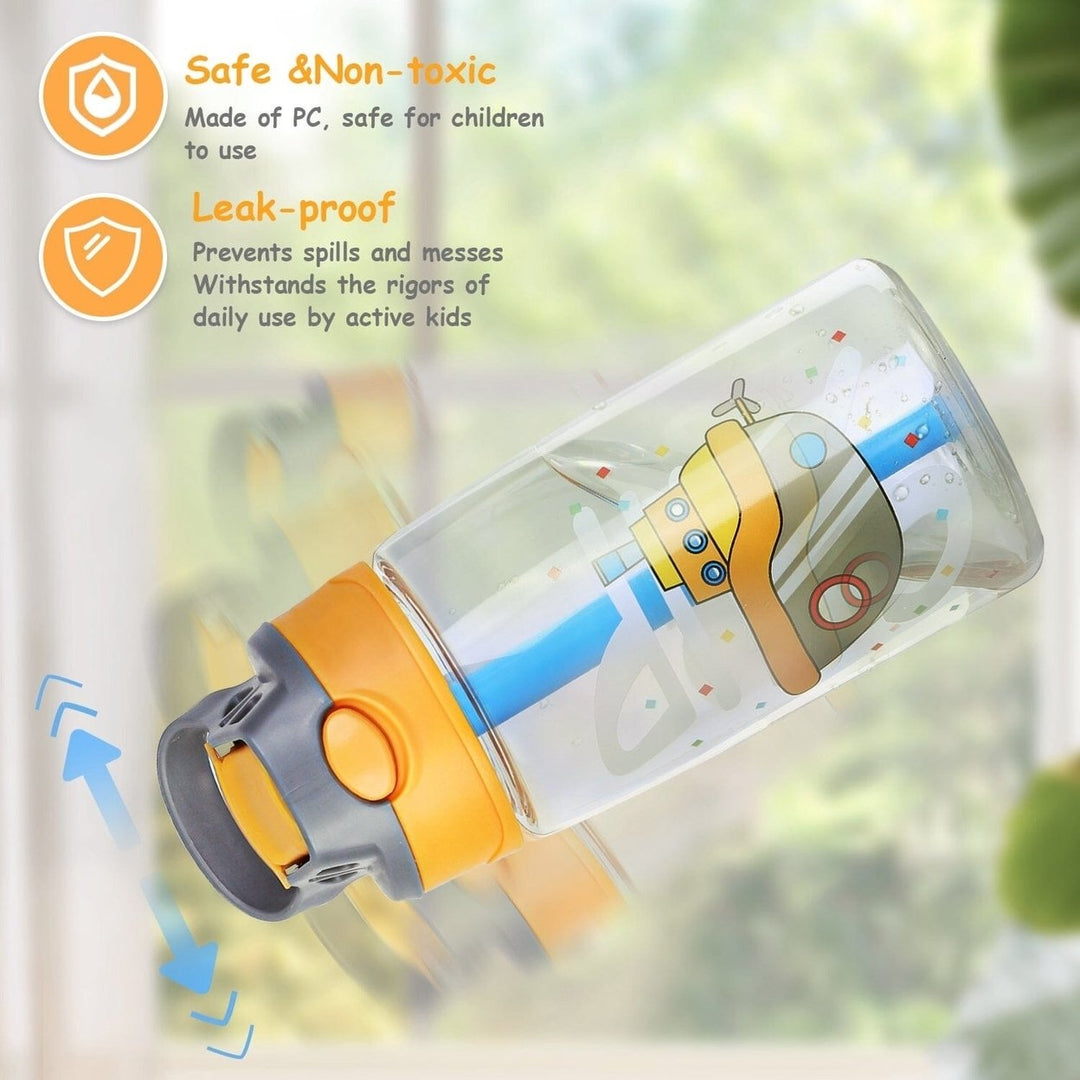 16.2oz Leak-proof Kids Water Bottle with Straw Push Button Image 10