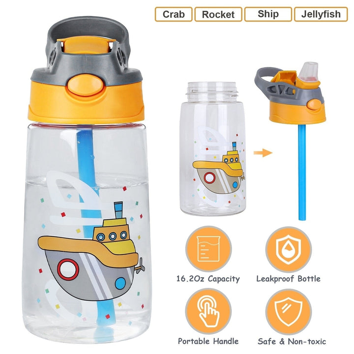 16.2oz Leak-proof Kids Water Bottle with Straw Push Button Image 11