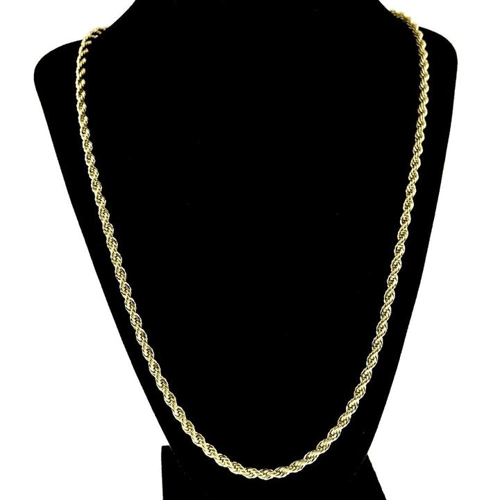 18K 3mm Solid Gold Rope Chain Necklace Men Women Image 1