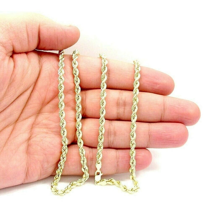 18K 3mm Solid Gold Rope Chain Necklace Men Women Image 2