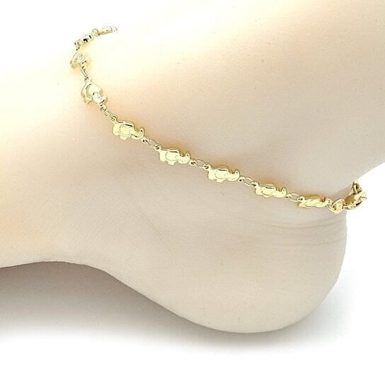 18k Gold Filled High Polish Finsh Elephant Link Anklet Bracelet Image 1