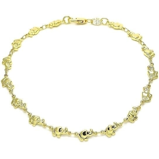 18k Gold Filled High Polish Finsh Elephant Link Anklet Bracelet Image 2