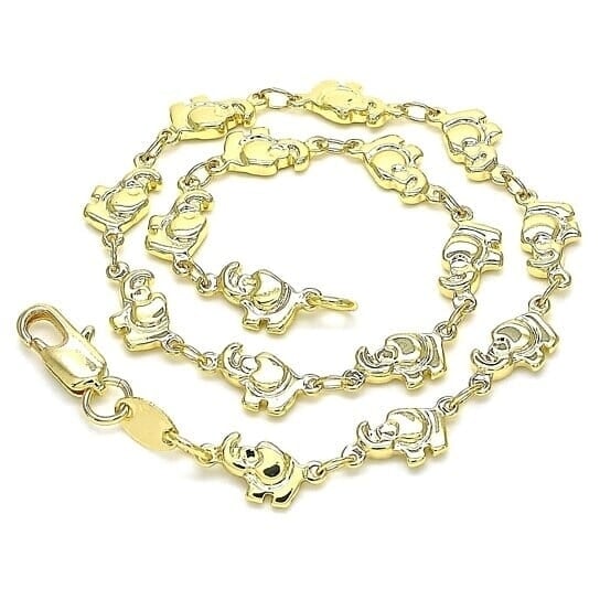 18k Gold Filled High Polish Finsh Elephant Link Anklet Bracelet Image 3