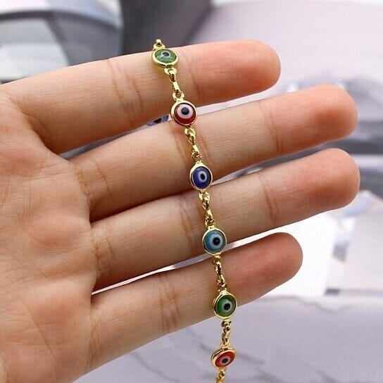 18k Gold Filled High Polish Finsh Evil Eye Bracelet Image 6