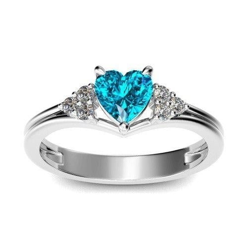 18kt White Gold-Plated Lab Created Blue Topaz Heart Shaped Ring Image 1