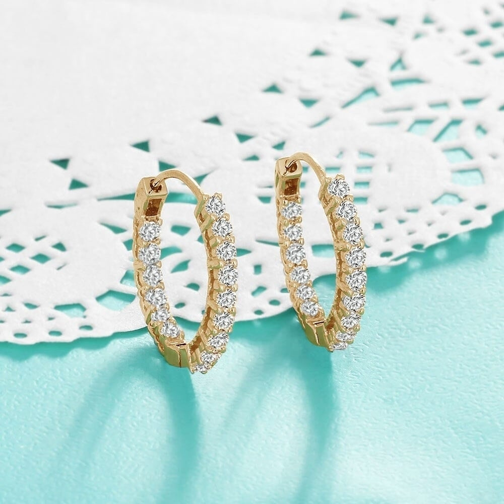 18kt Gold Plated Cubic Zirconia In And Out Hoop Earrings Image 4