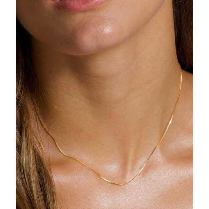 18K Solid Gold Box Chain Necklace Unisex Image 2