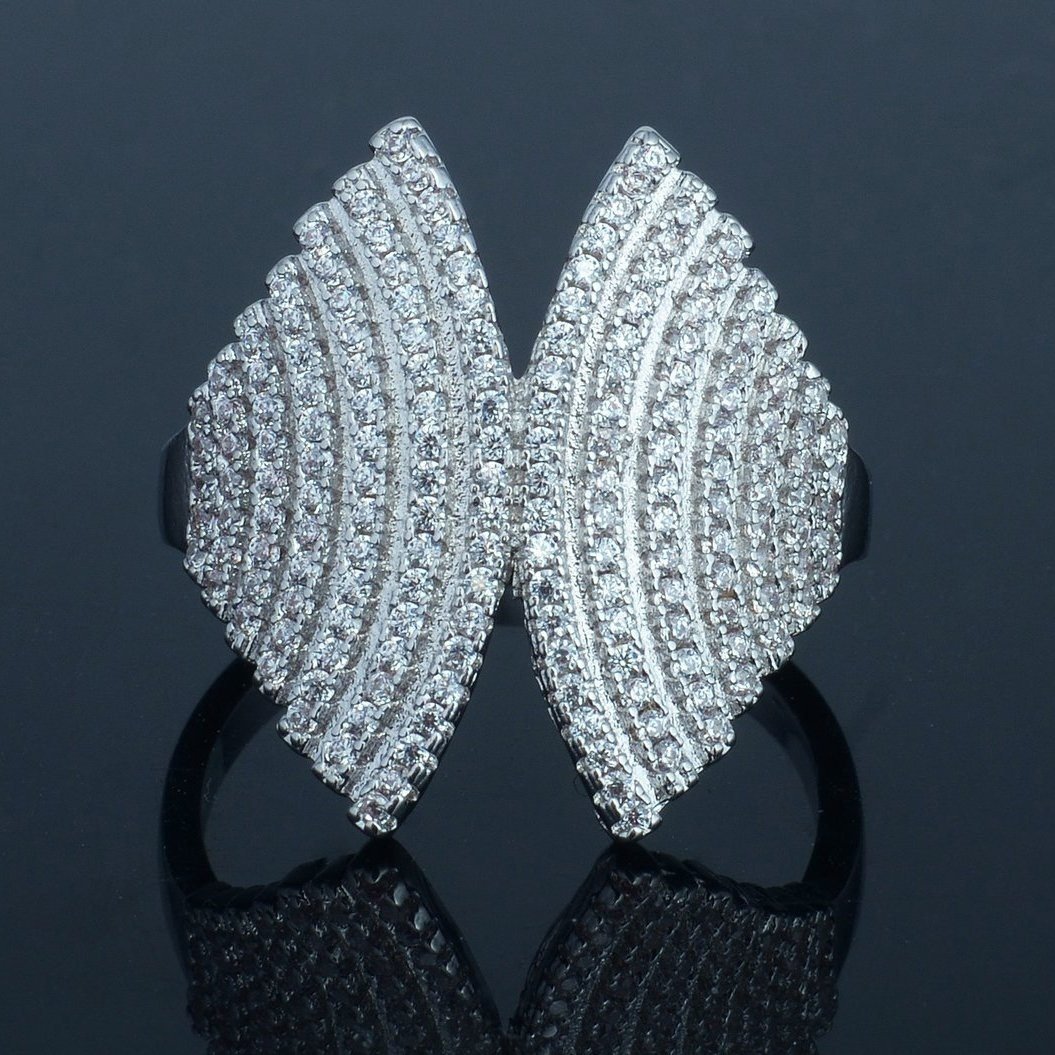 18K White Gold Plated Angel Wing Ring Image 1