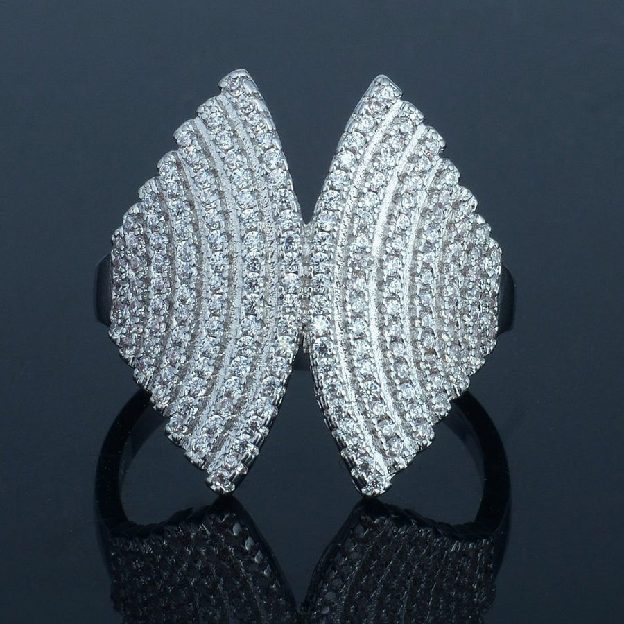 18K White Gold Plated Angel Wing Ring Image 1