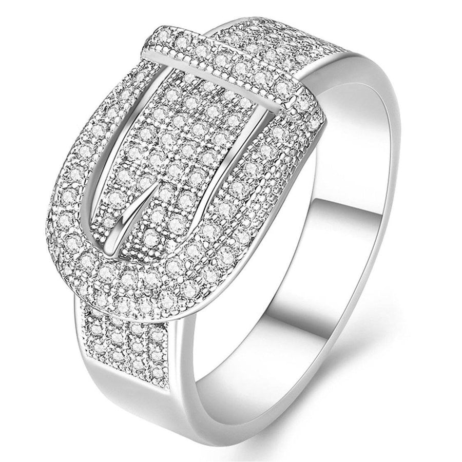 18K White Gold Plated Belt Buckle Ring Image 1