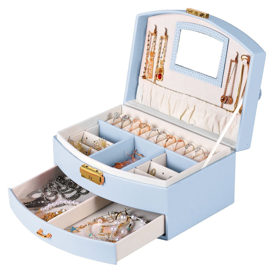 2-Layer Lockable Leather Jewelry Box Image 2