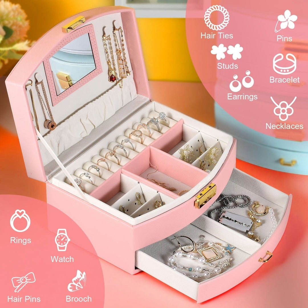 2-Layer Lockable Leather Jewelry Box Image 11