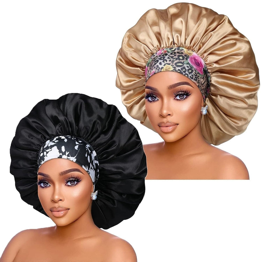 2-Pack: Extra Large Satin Bonnets for Sleeping Image 1