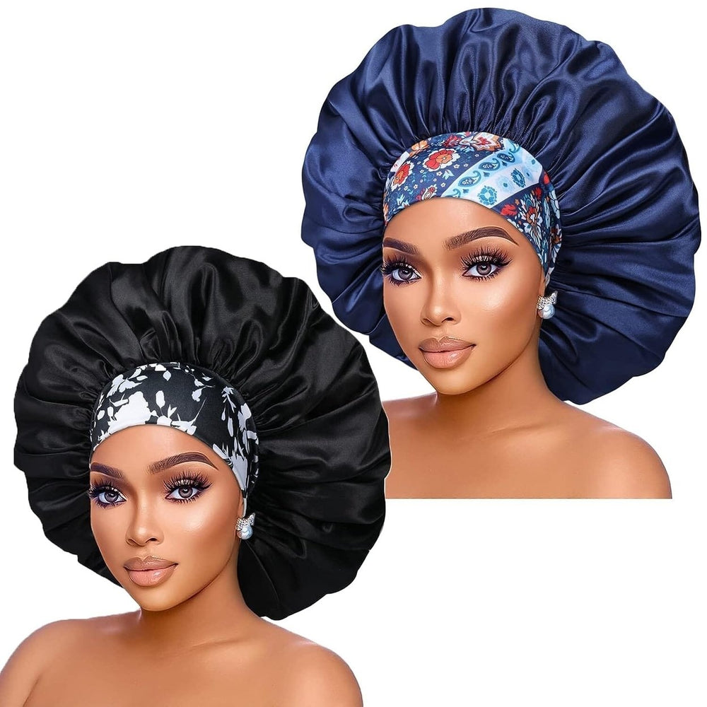 2-Pack: Extra Large Satin Bonnets for Sleeping Image 2