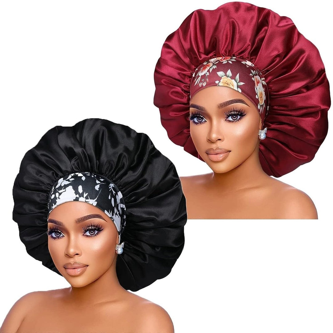 2-Pack: Extra Large Satin Bonnets for Sleeping Image 3