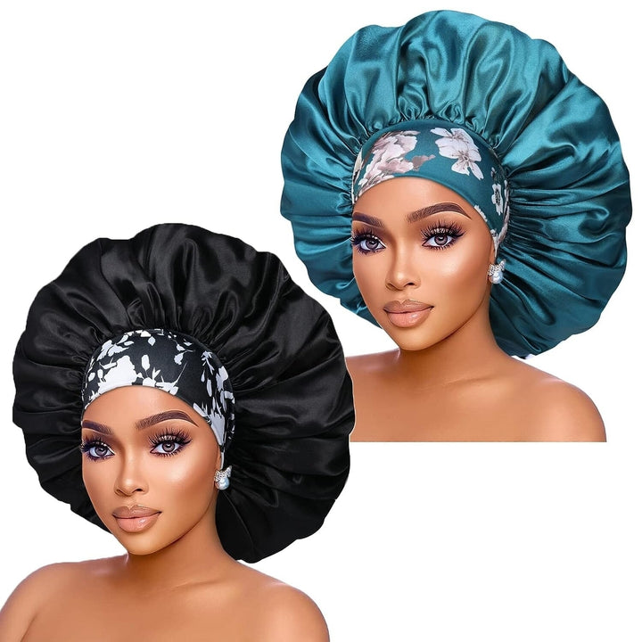 2-Pack: Extra Large Satin Bonnets for Sleeping Image 4