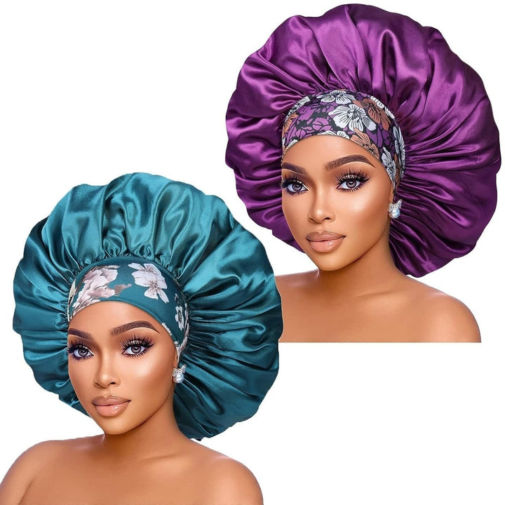 2-Pack: Extra Large Satin Bonnets for Sleeping Image 4