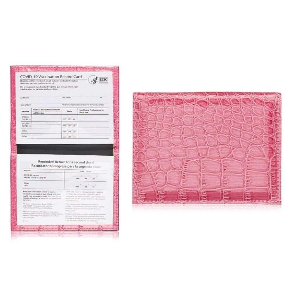 2-Pack: Faux Crocodile Leather Bling CDC Vaccination Card Immunization Record Protector Holder Passport Image 2