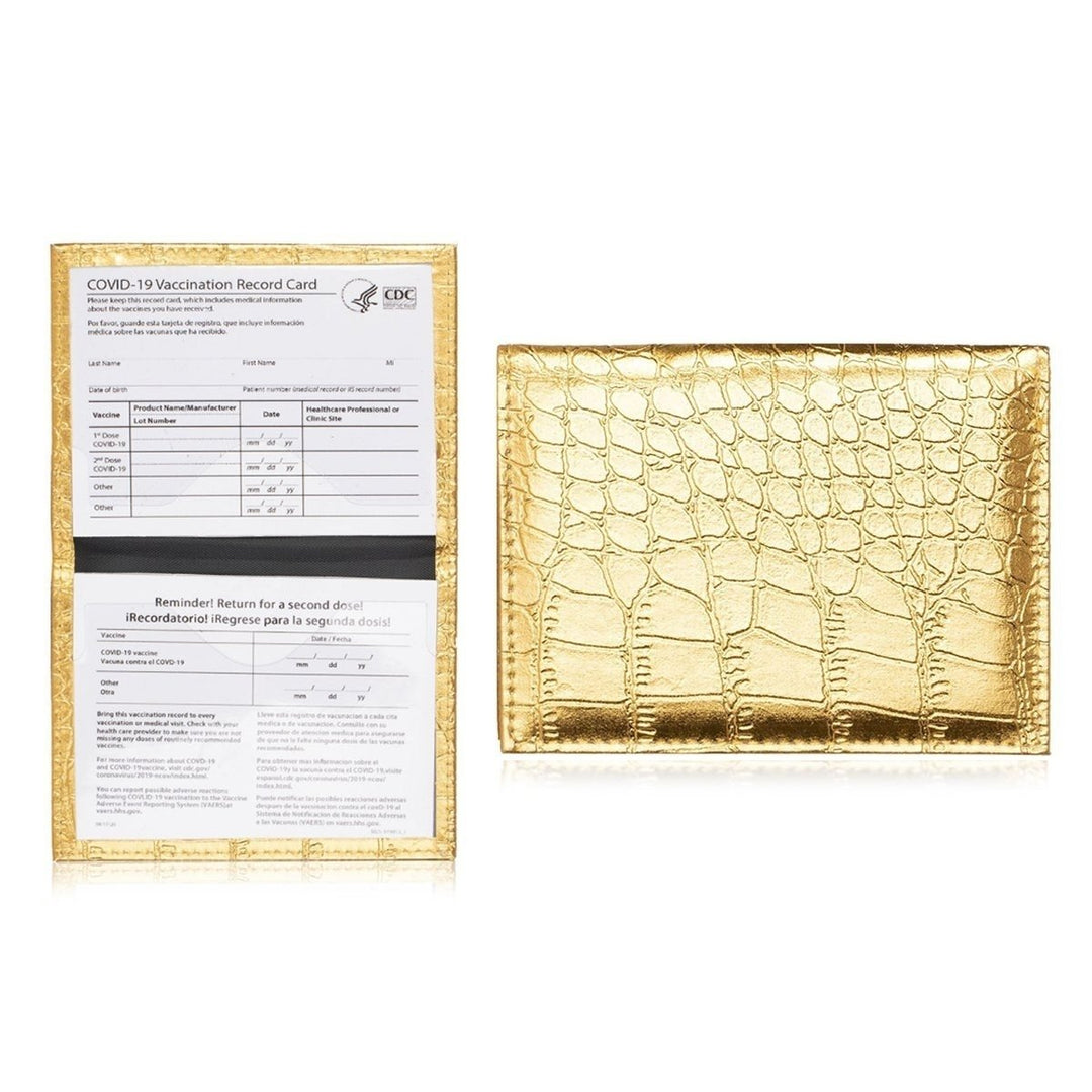 2-Pack: Faux Crocodile Leather Bling CDC Vaccination Card Immunization Record Protector Holder Passport Image 4