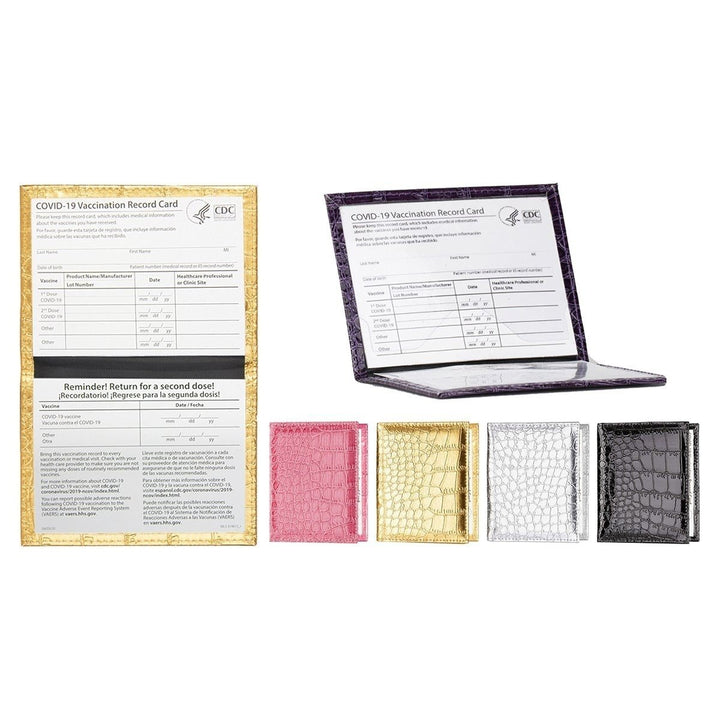 2-Pack: Faux Crocodile Leather Bling CDC Vaccination Card Immunization Record Protector Holder Passport Image 4