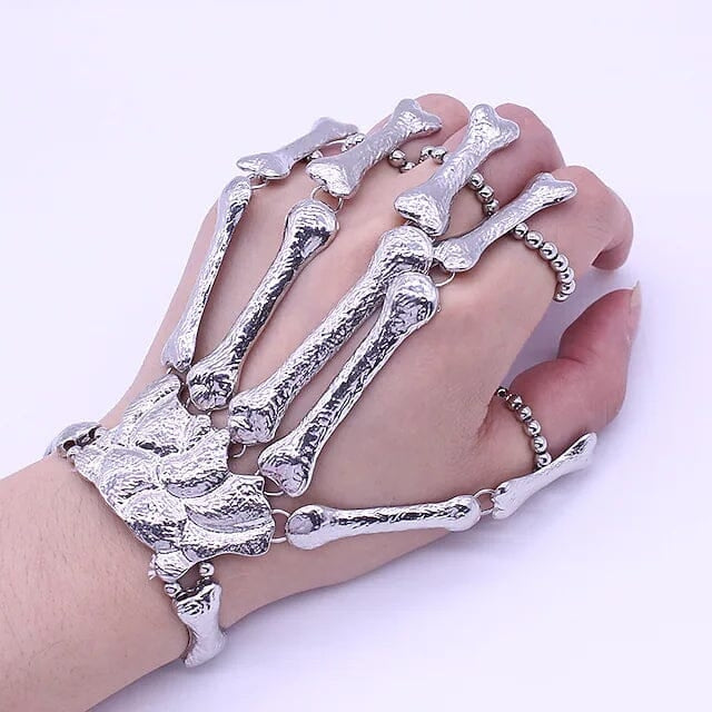 2-Pack: Gothic Bone Bracelet with Ring Image 2