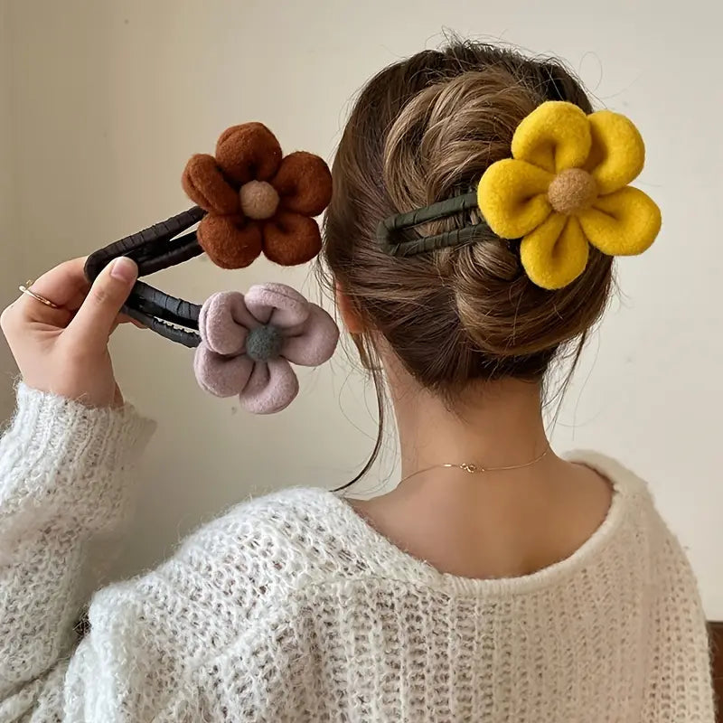 2-Pack: Gorgeous Plush Flower Hairpin Image 10