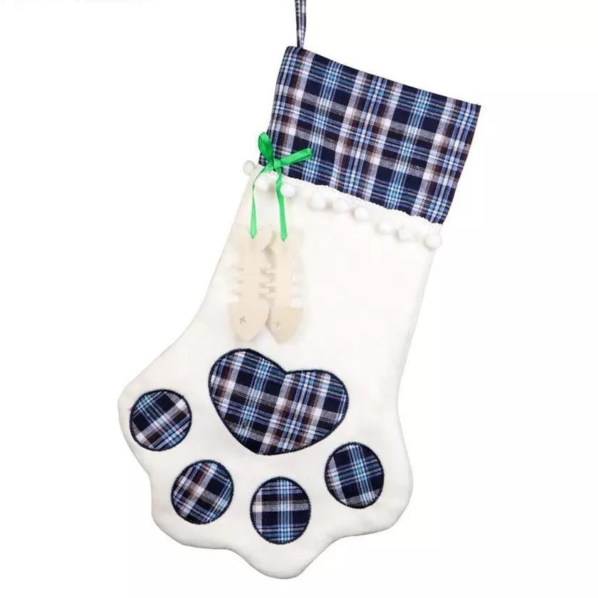 2-Pack: Plaid Christmas Pet Dog Cat Paw Hanging Stocking Socks Image 2