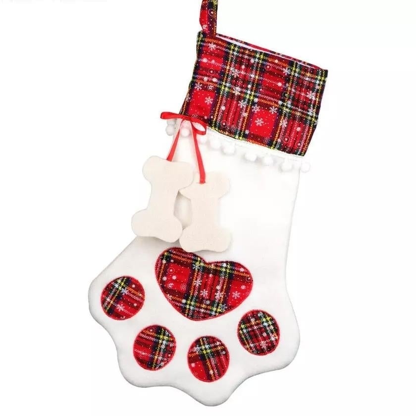 2-Pack: Plaid Christmas Pet Dog Cat Paw Hanging Stocking Socks Image 3