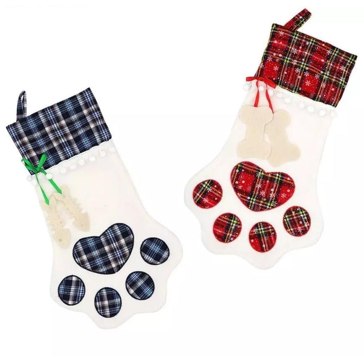 2-Pack: Plaid Christmas Pet Dog Cat Paw Hanging Stocking Socks Image 4