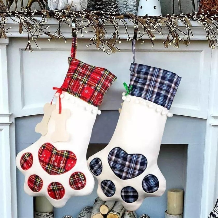 2-Pack: Plaid Christmas Pet Dog Cat Paw Hanging Stocking Socks Image 6