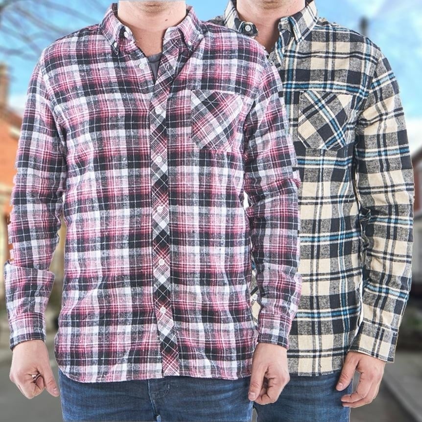 2-Pack: Mens Flannel 2-Pocket Button Down Shirts - Assorted Sizes Image 1