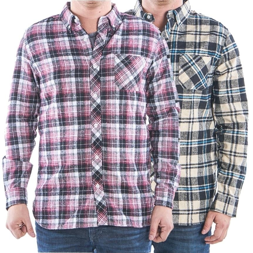 2-Pack: Mens Flannel 2-Pocket Button Down Shirts - Assorted Sizes Image 2