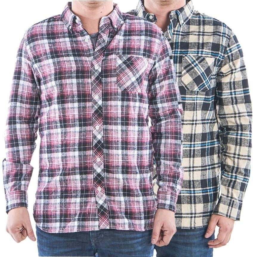 2-Pack: Mens Flannel 2-Pocket Button Down Shirts - Assorted Sizes Image 3