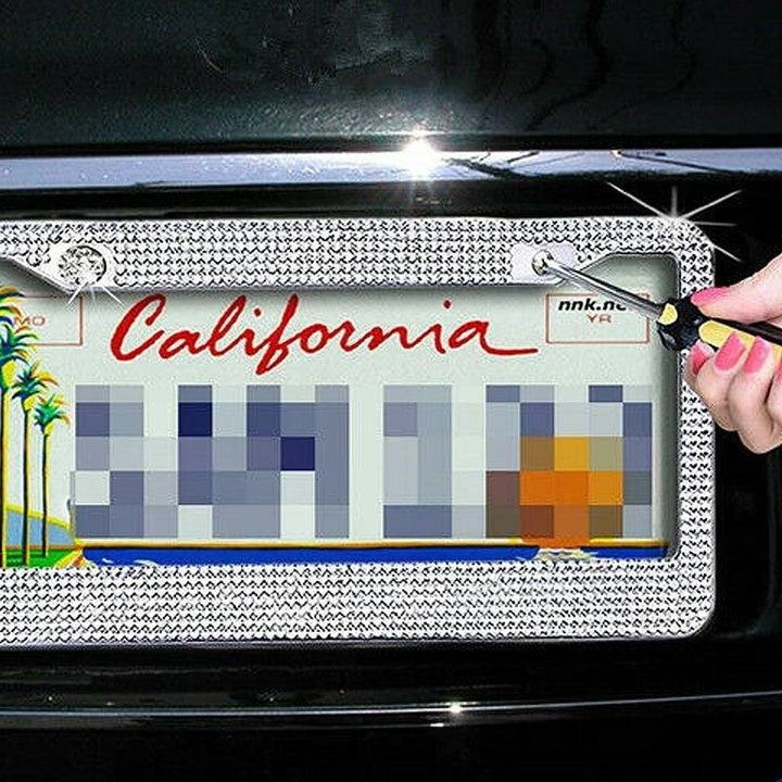 2-Pack: Metal License Plate Frame With Glitter Bling Rhinestone Diamonds Image 6