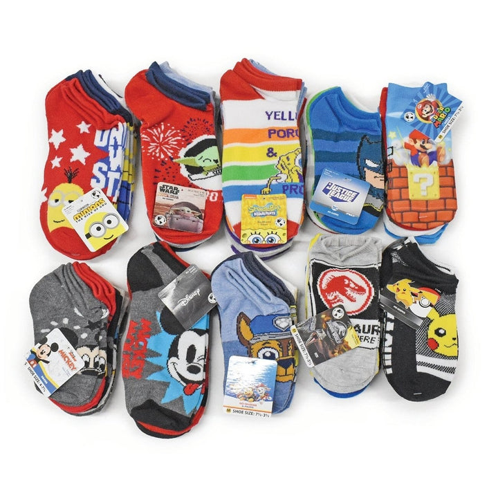 20-Pair: Licensed Assorted Kids No-Show Socks Image 1