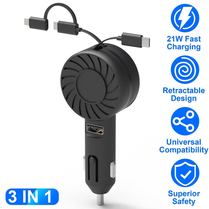 21W 3-in-1 Retractable Car Phone Charger Image 6