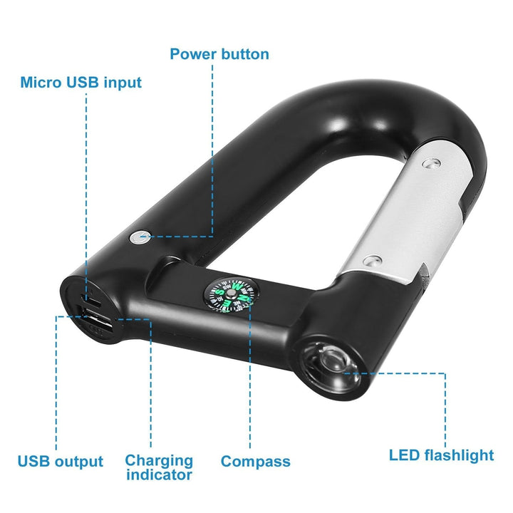 2200 mAh Powerbank with Emergency Flashlight Compass Carabiner-Shaped Image 4