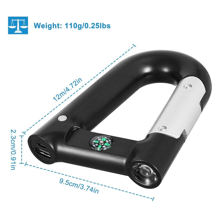 2200 mAh Powerbank with Emergency Flashlight Compass Carabiner-Shaped Image 4