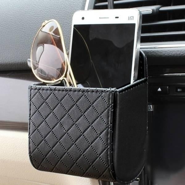 2-Pack: Universal Car Mobile Phone Bag PU Leather Car Auto Air Outlet Coin Bag Case Image 1