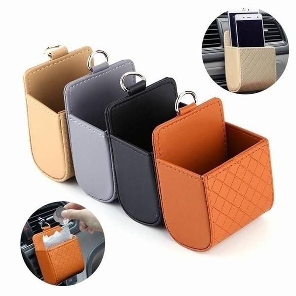 2-Pack: Universal Car Mobile Phone Bag PU Leather Car Auto Air Outlet Coin Bag Case Image 7