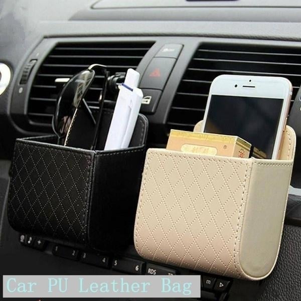 2-Pack: Universal Car Mobile Phone Bag PU Leather Car Auto Air Outlet Coin Bag Case Image 12