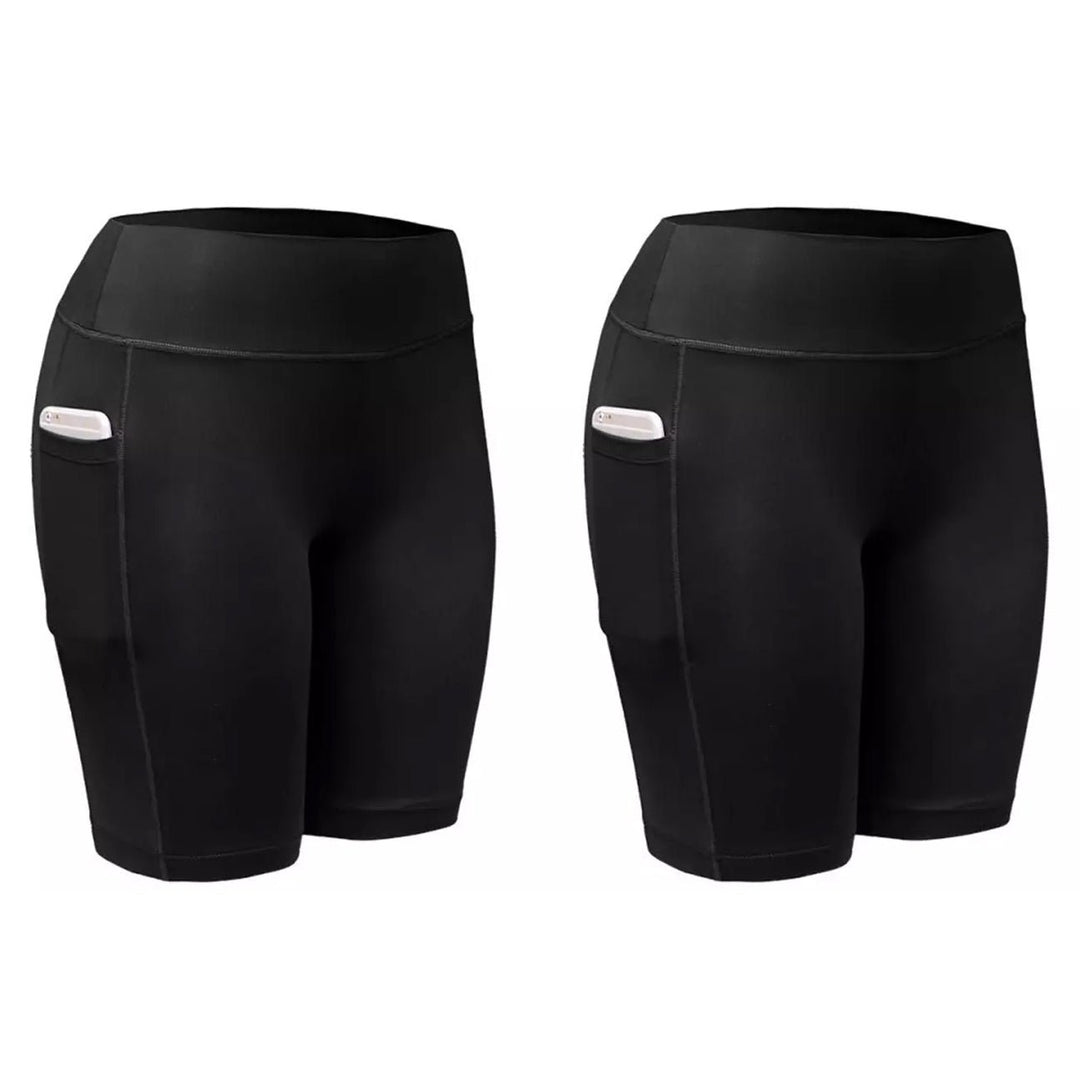 2-Pack: Women High Waist Workout Yoga Side Pocket Compression Cycling Shorts Image 2