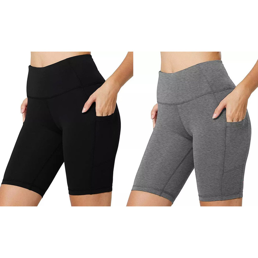 2-Pack: Women High Waist Workout Yoga Side Pocket Compression Cycling Shorts Image 4