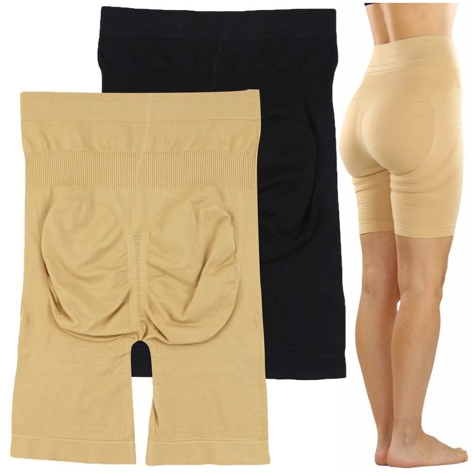 2-Pack: Womens Black Beige Control Shaping Long Shorts Image 2