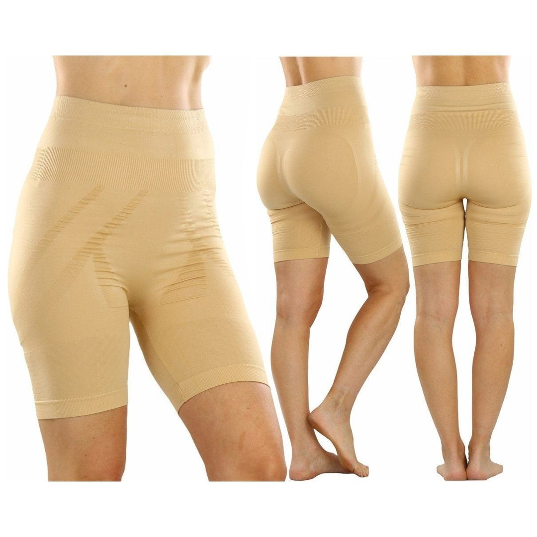 2-Pack: Womens Black Beige Control Shaping Long Shorts Image 3