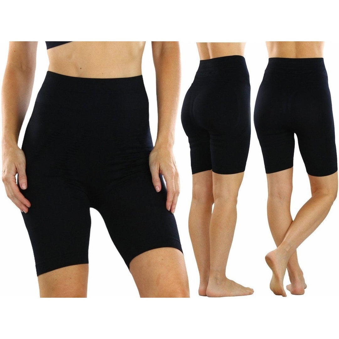 2-Pack: Womens Black Beige Control Shaping Long Shorts Image 4