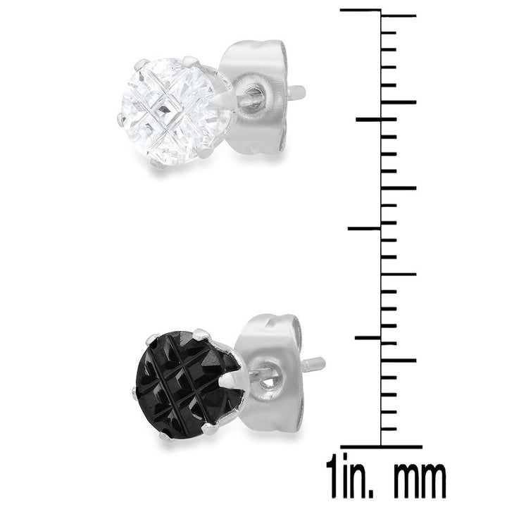 2-Pair: Stainless Steel Cubic Zirconia Diamond Cut Stud Earrings Set Image 3